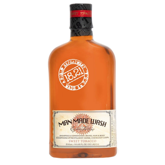 Bottle of Man Made Wash with a white label on a white background 18.21