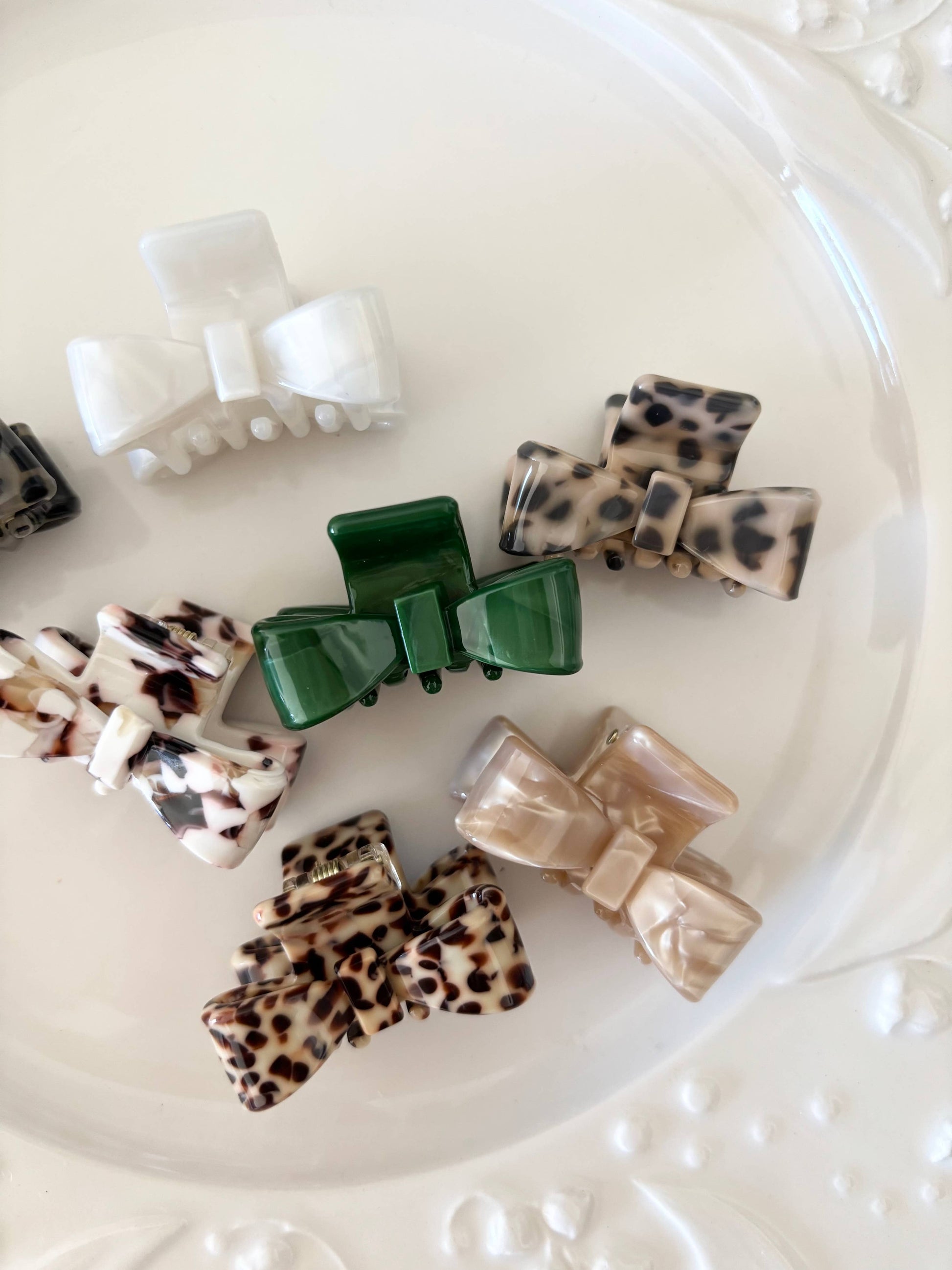 Mini bowtie hair claw clips assorted colors collection salon-selected The Pixie Garden