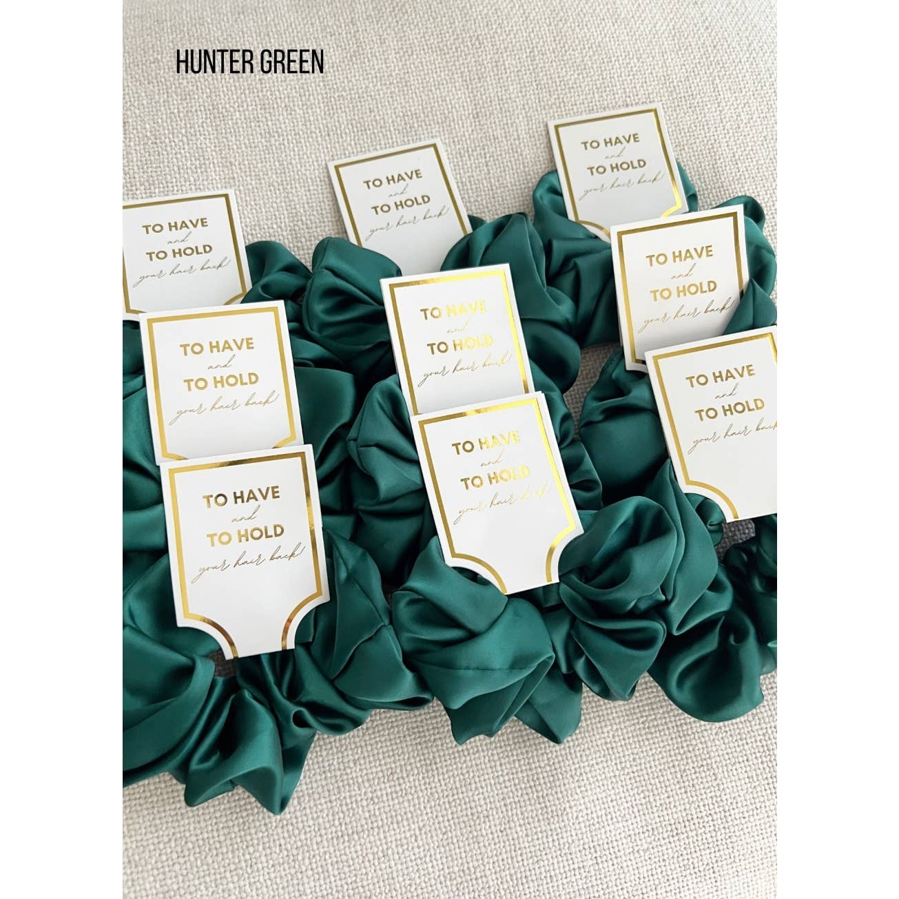 Silk satin scrunchie hunter green salon-selected The Pixie Garden