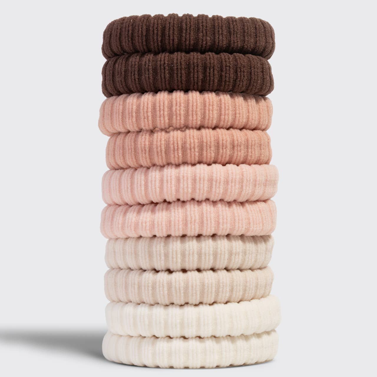 Recycled fabric ribbed hair elastics brown pink beige salon-selected The Pixie Garden