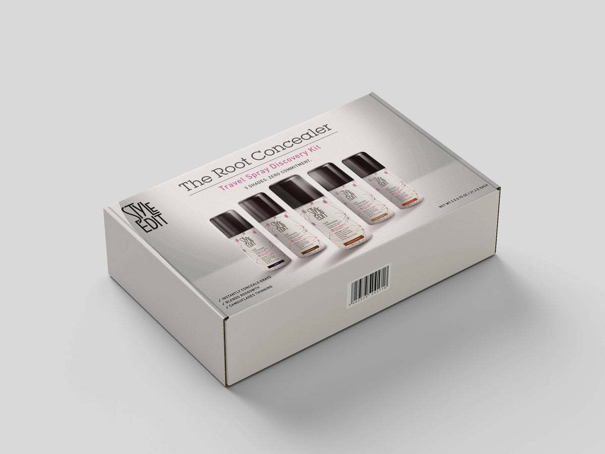 Root concealer travel spray discovery kit box with five travel sprays