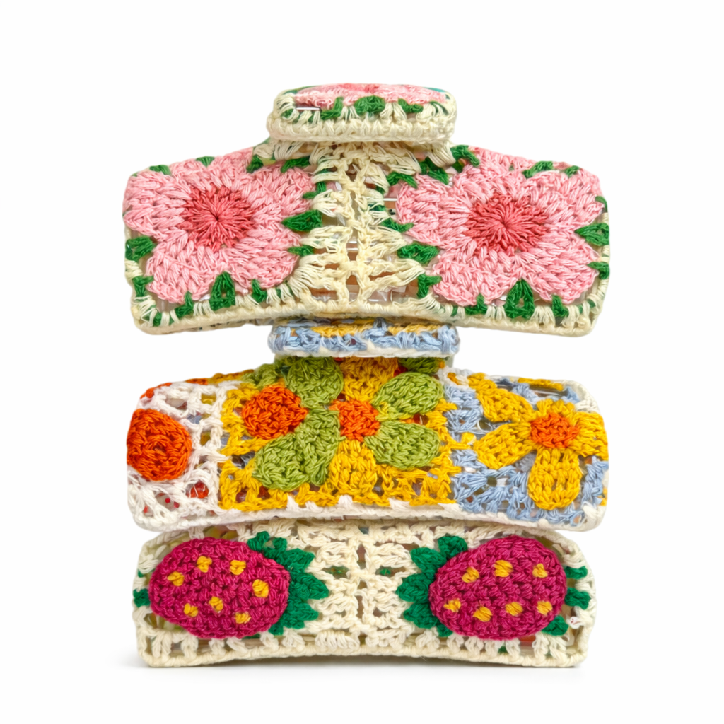 Floral Crochet Hair Clip - Pink Flower Design