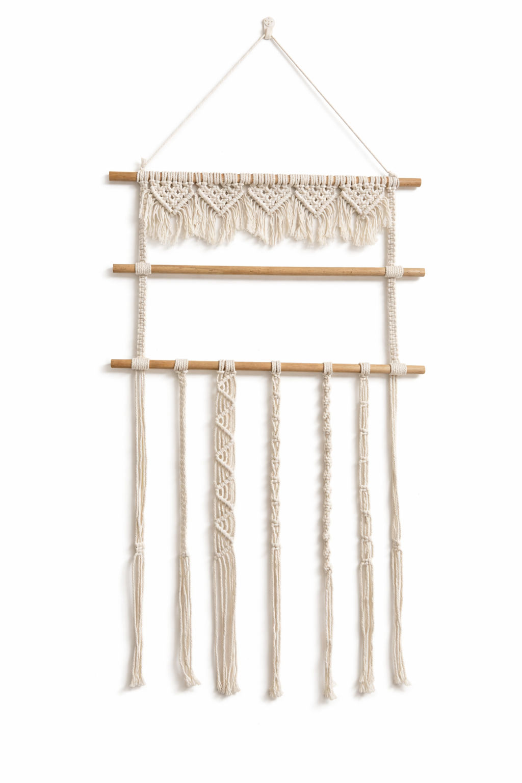 Macrame hair clip organizer wooden dowel display The Clip Garden