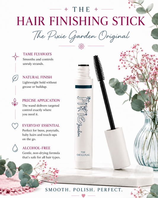Hair Finishing Stick flyaway control wand The Pixie Garden original salon quality alcohol-free tame flyaways natural finish