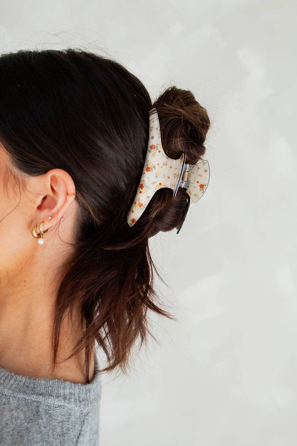 Antique floral claw clip worn in bun updo hair salon-selected The Pixie Garden