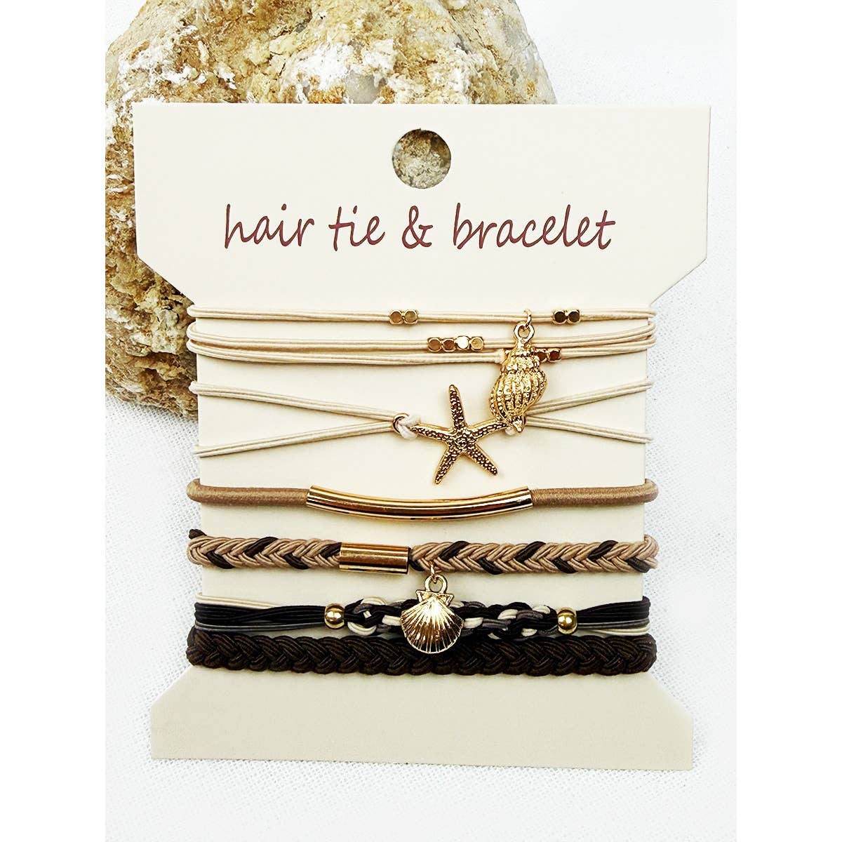 Boho beach hair tie bracelets starfish shell charms salon-selected The Pixie Garden