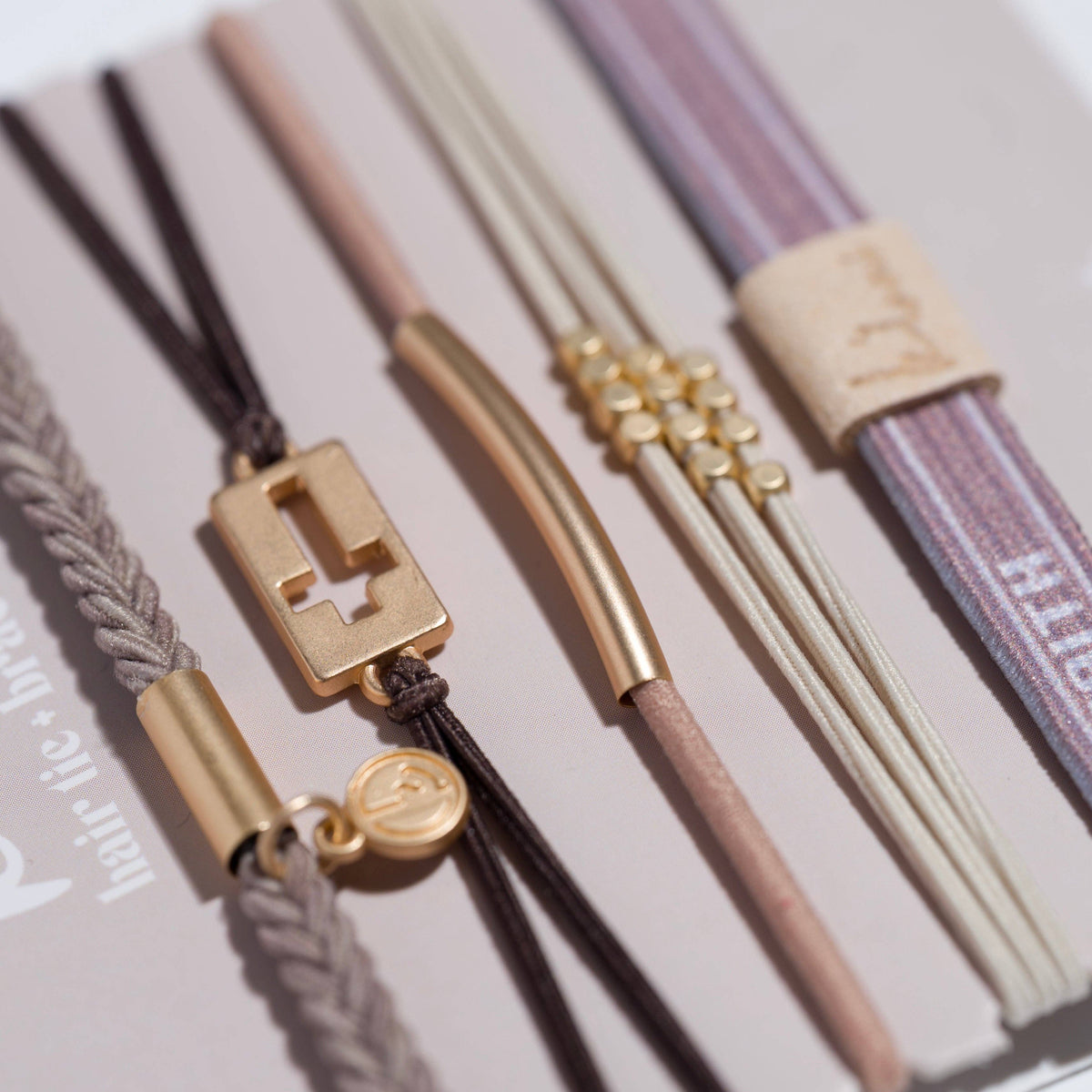 "Faith" Warm Neutrals with Gold Cross Hair Tie Bracelets: Large