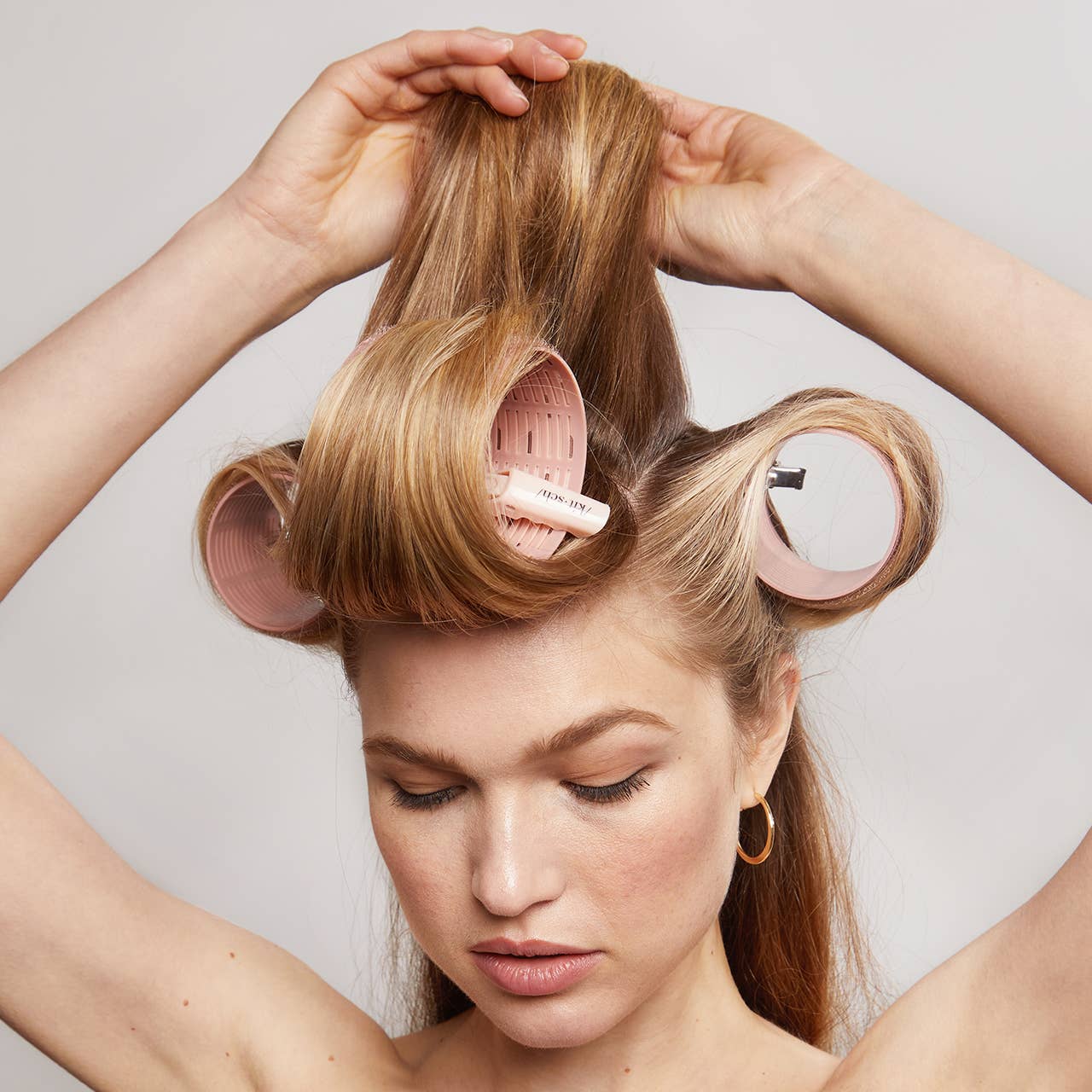 Kitsch XL ceramic thermal rollers styled in hair pink rollers salon-selected The Pixie Garden