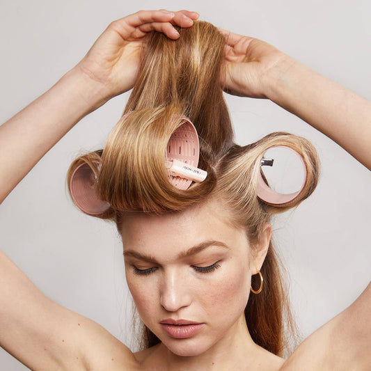 Kitsch XL ceramic thermal rollers styled in hair pink rollers salon-selected The Pixie Garden