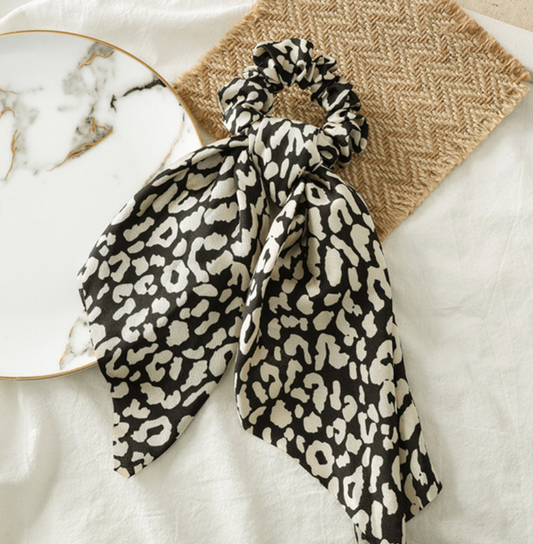 Leopard print hair scrunchie black and white salon-selected The Pixie Garden