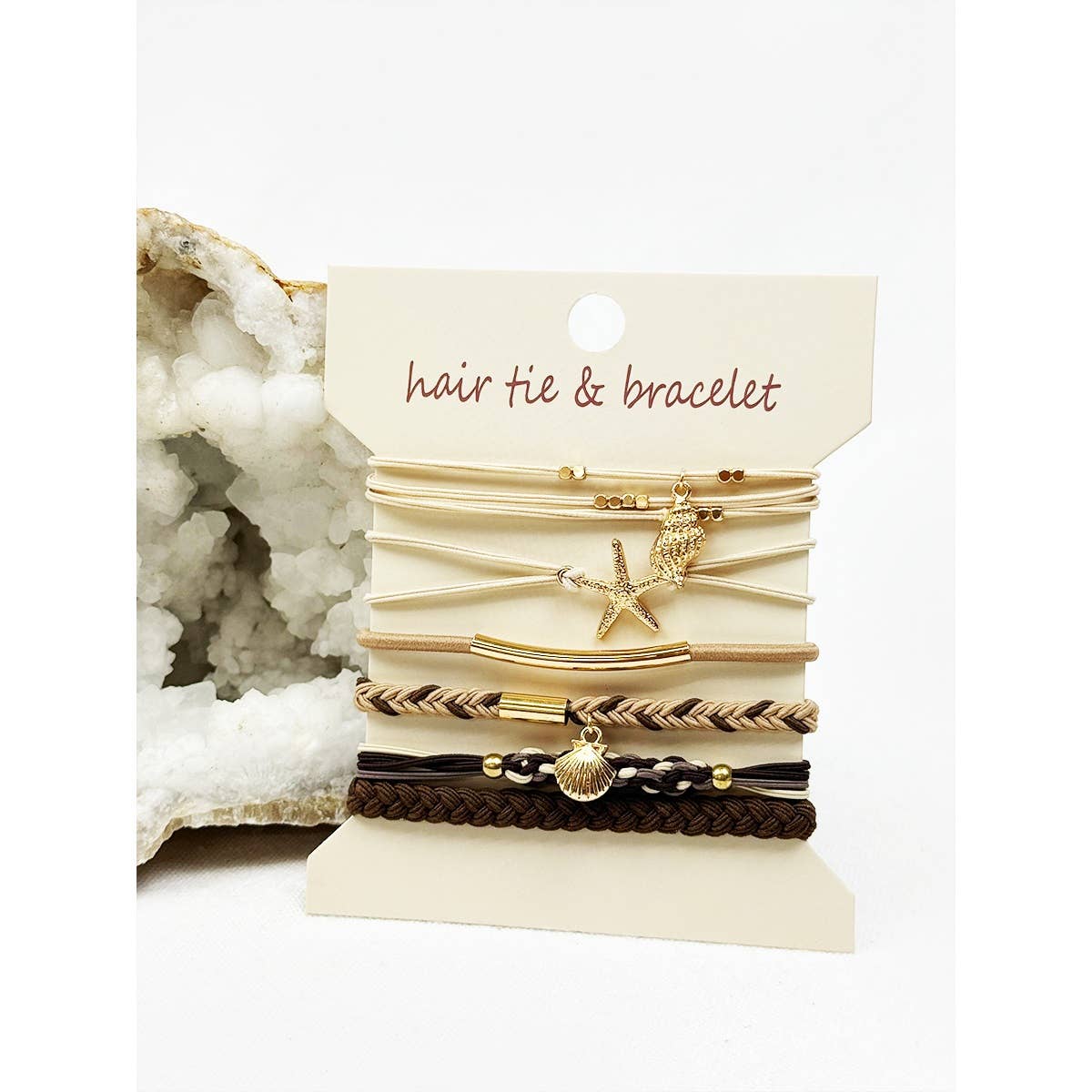 Boho beach hair tie bracelets display lifestyle salon-selected The Pixie Garden