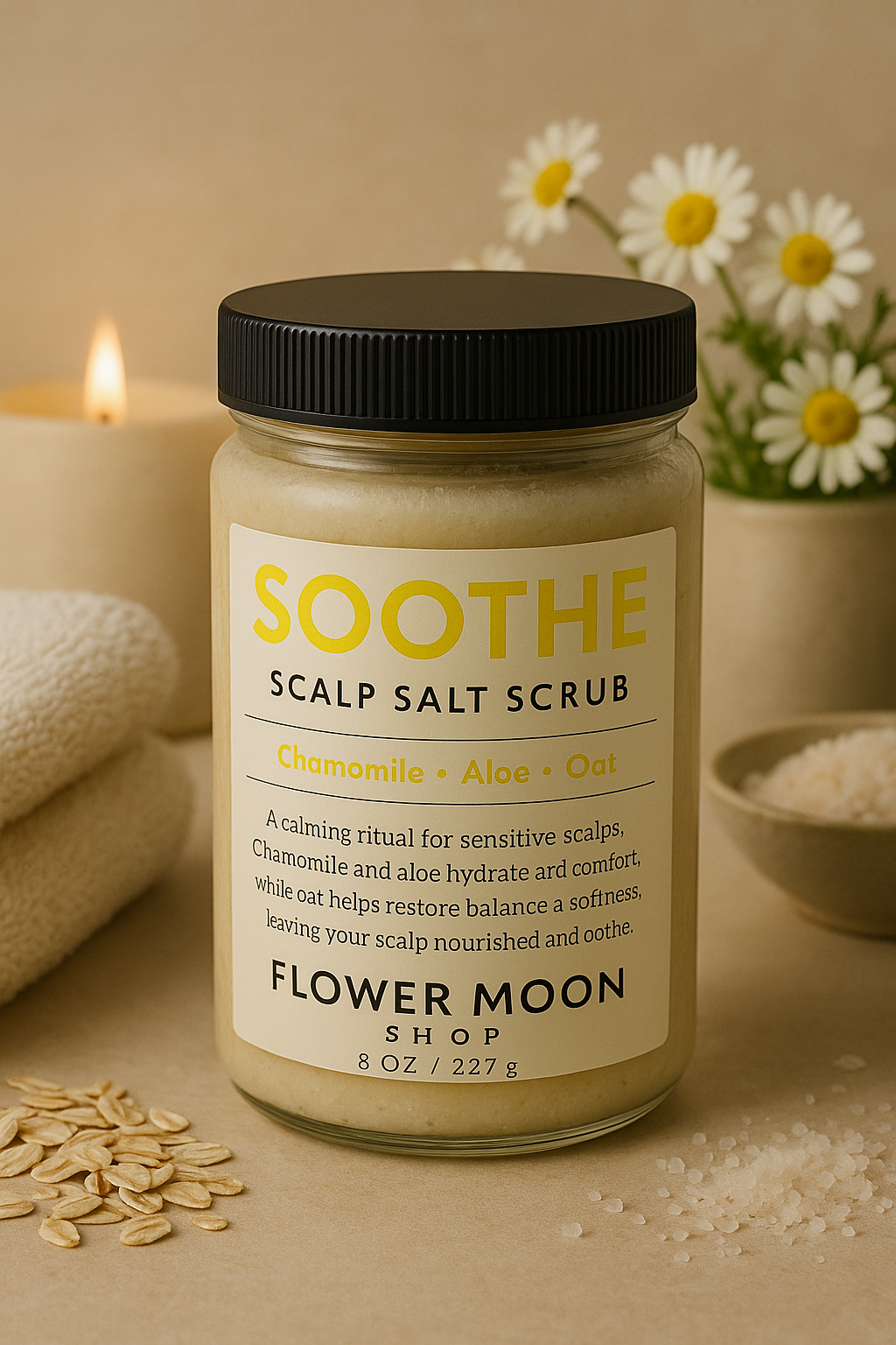 SOOTHE Scalp Scrub and Shampoo | Chamomile aloe oat Himalayan salt formula | The Pixie Garden