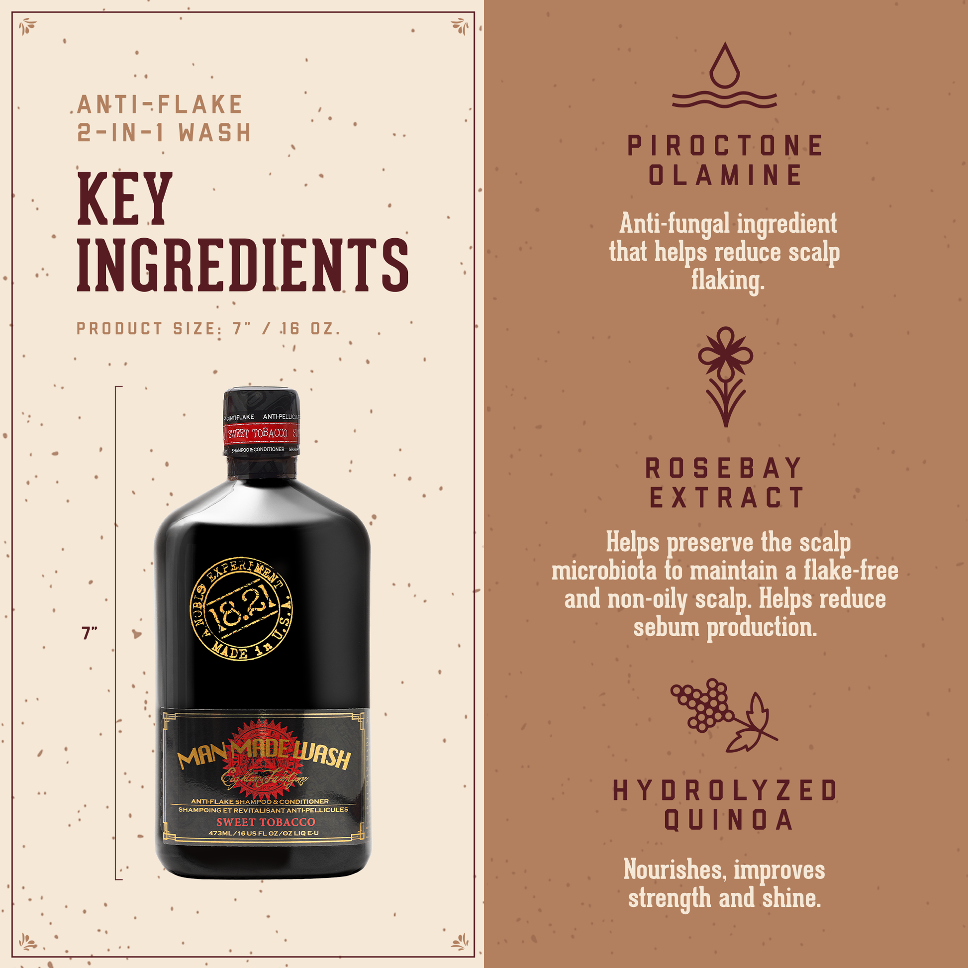 Mineral Wash bottle with key ingredients listed on a beige and brown background