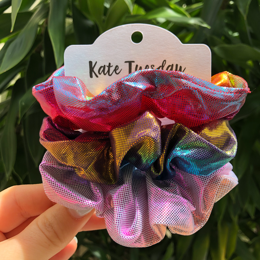 Metallic shimmer mermaid scrunchie set 3 piece event styling salon-selected The Pixie Garden