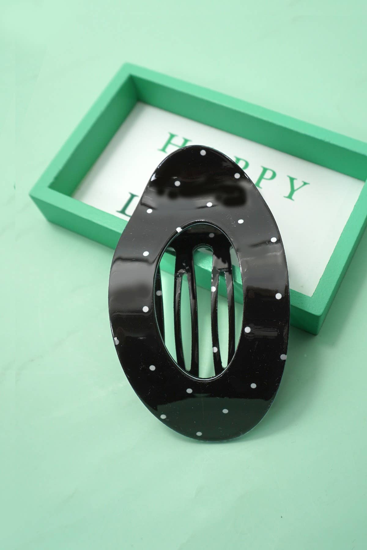 Jumbo lay flat polka dot claw clip black salon-selected hair accessory The Pixie Garden