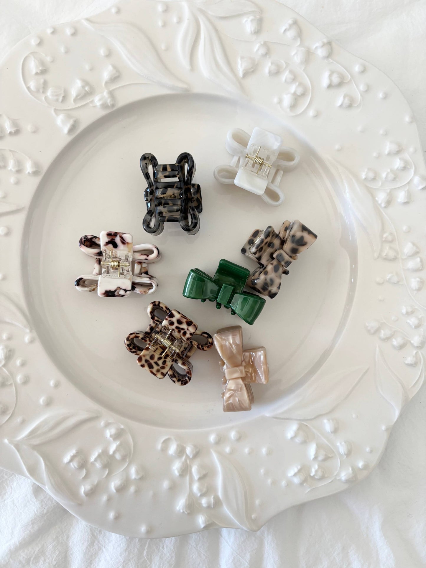 Mini bowtie hair claw clips leopard print assorted set salon-selected The Pixie Garden