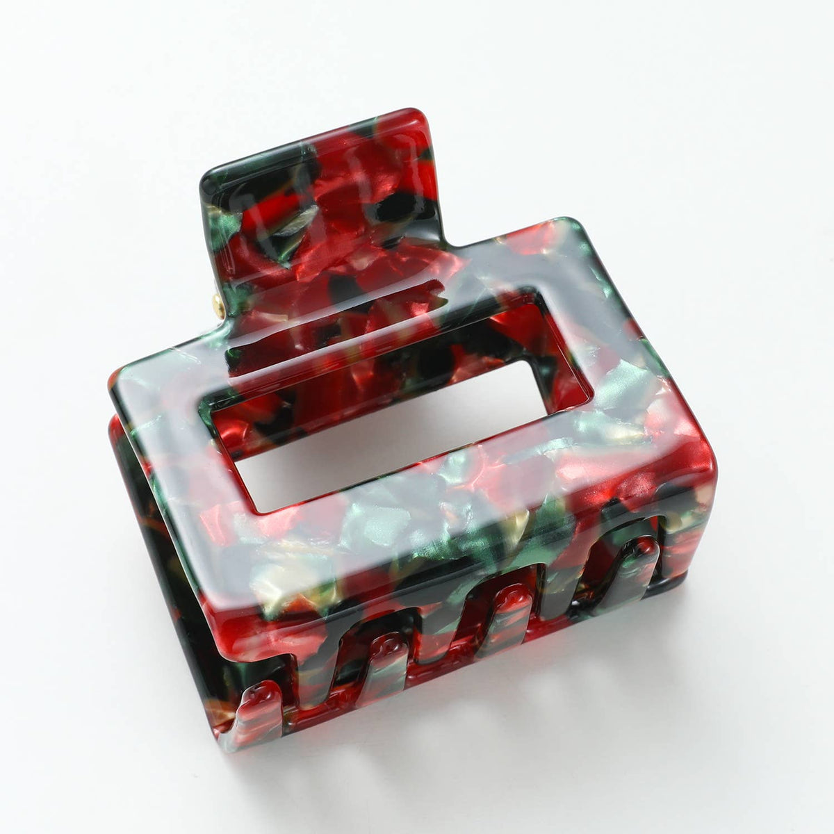 Rectangle Vintage Christmas claw clip with an open center, cut from marbled acetate