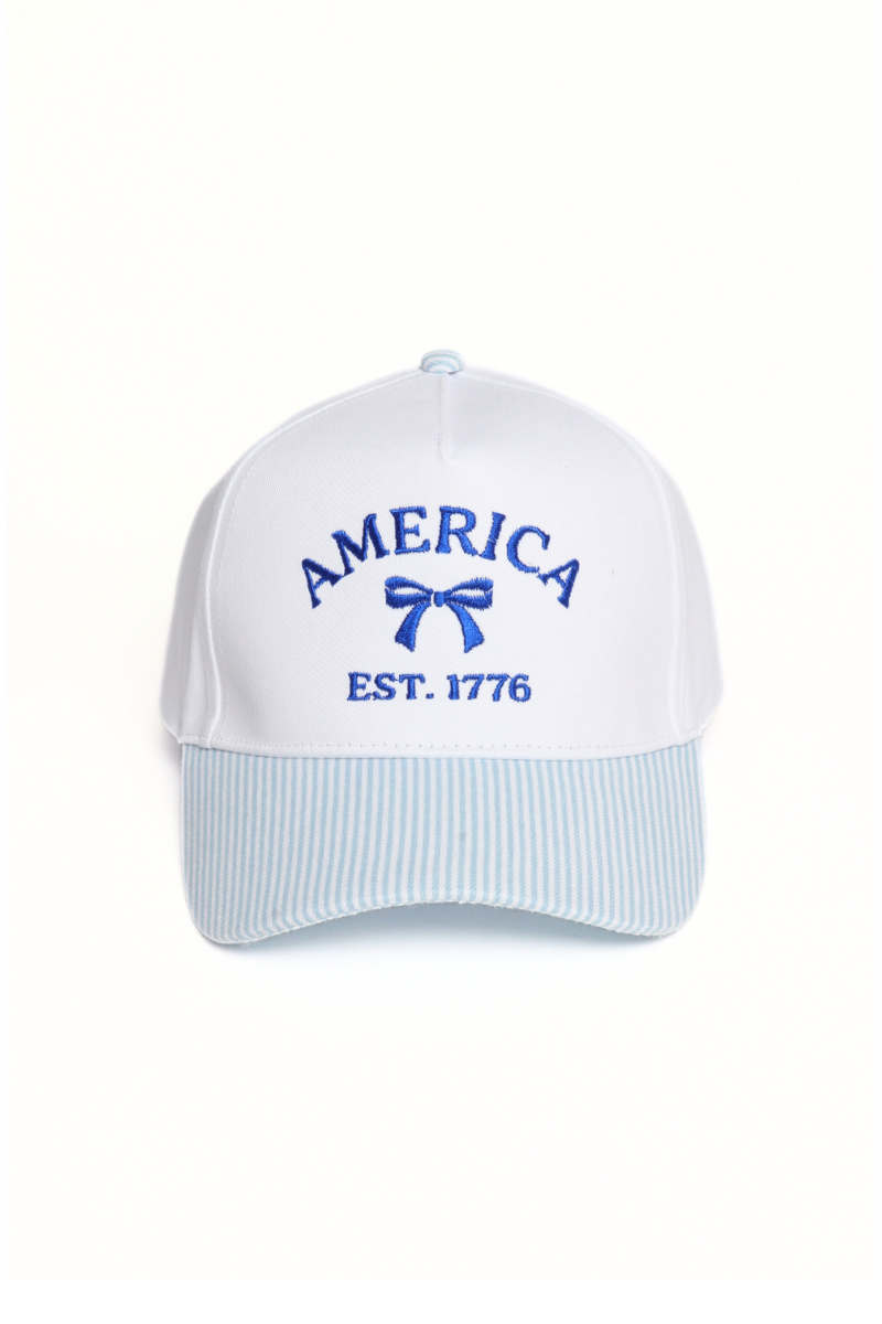 America Est. 1776 two-tone blue baseball cap with bow embroidery The Pixie Garden
