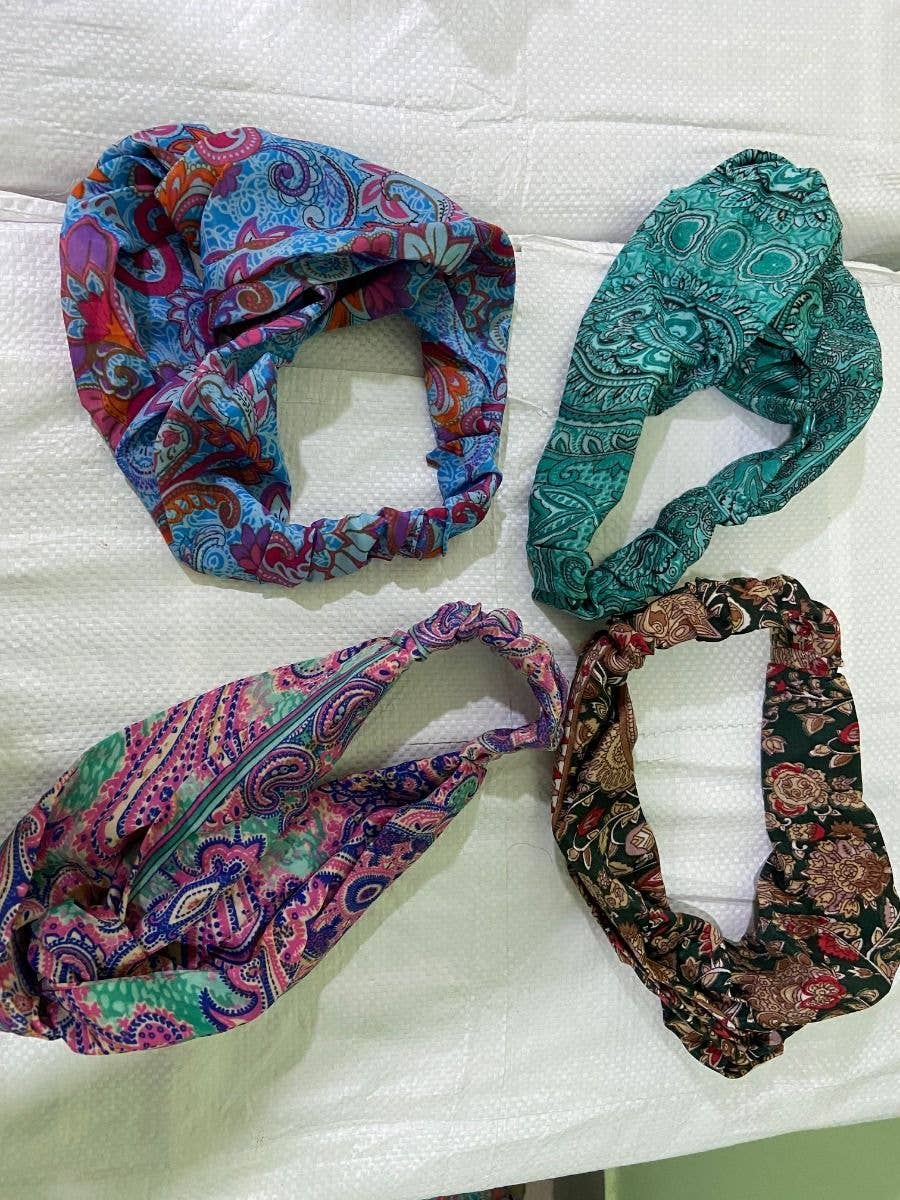 Upcycled sari silk hair tie, flat lay, The Pixie Garden