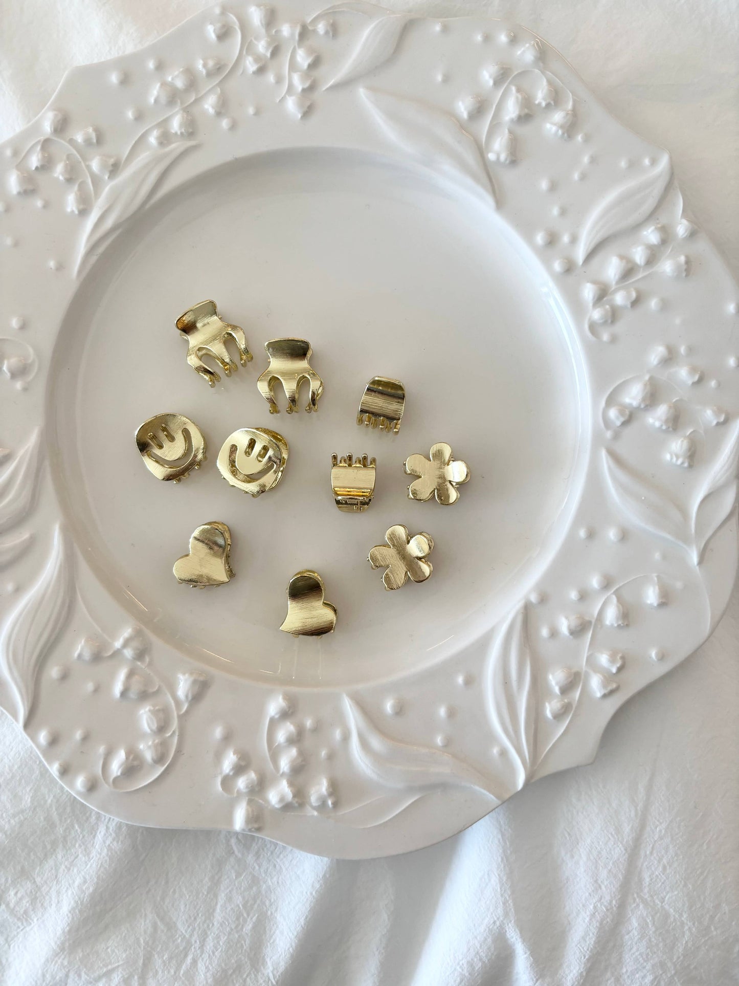 Gold metallic mini claw clips assorted shapes set salon-selected The Pixie Garden