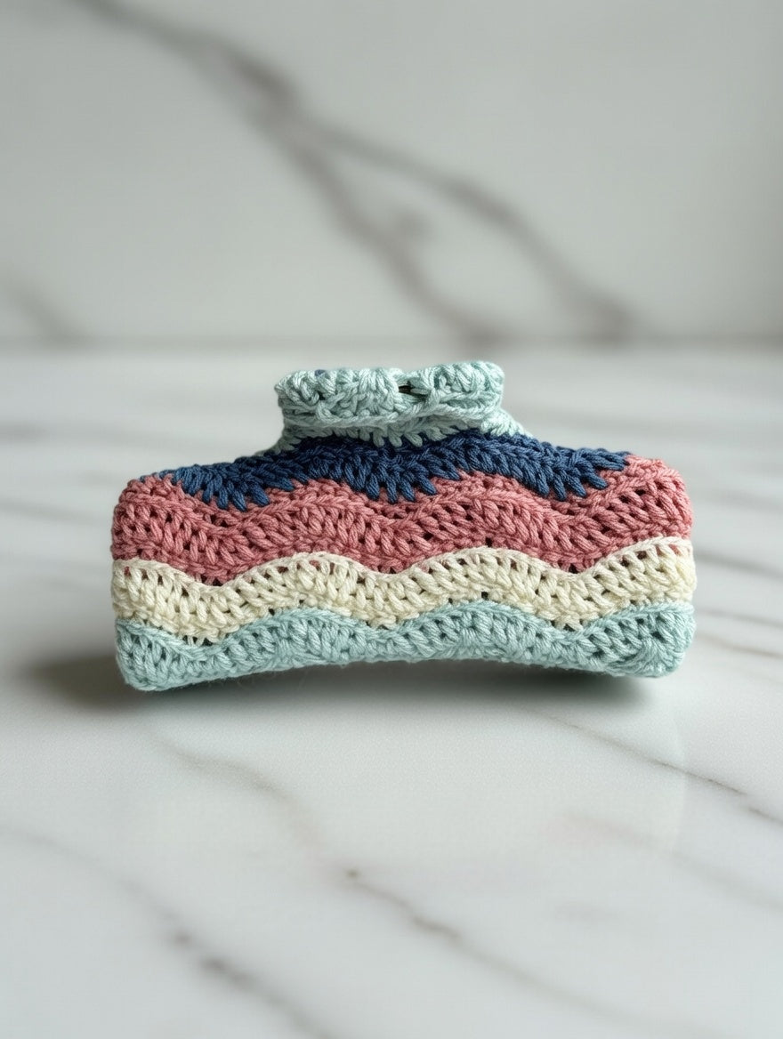 Crochet pink and blue waves claw clip