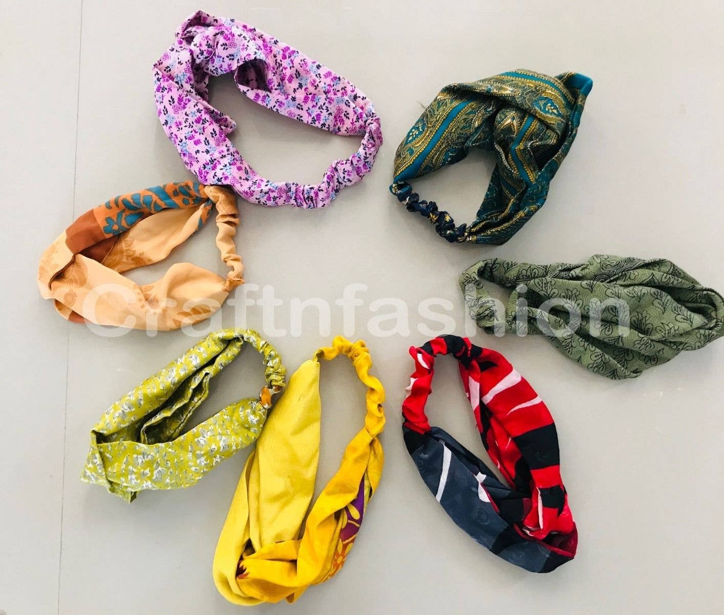 Upcycled sari silk hair tie, ponytail view, The Pixie Garden