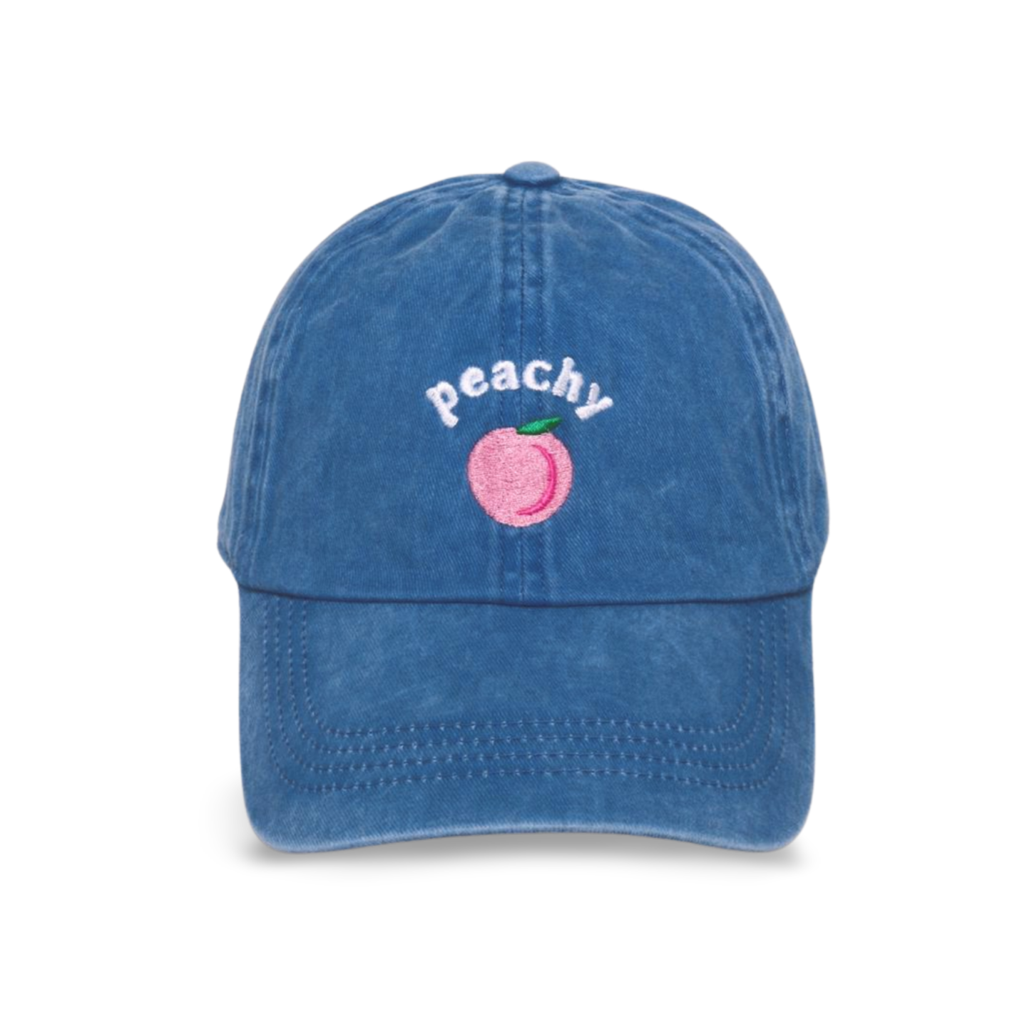 Peachy embroidered cotton baseball cap in denim blue The Pixie Garden