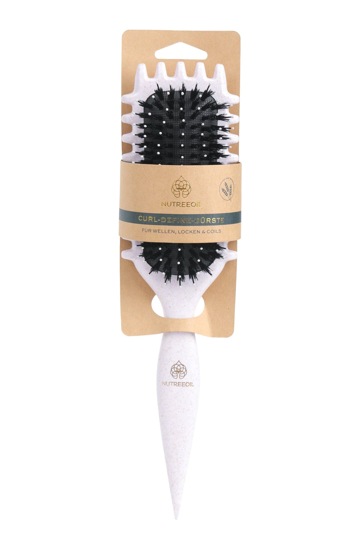 Curl-Define Brush textured handle edge creating a clean straight part