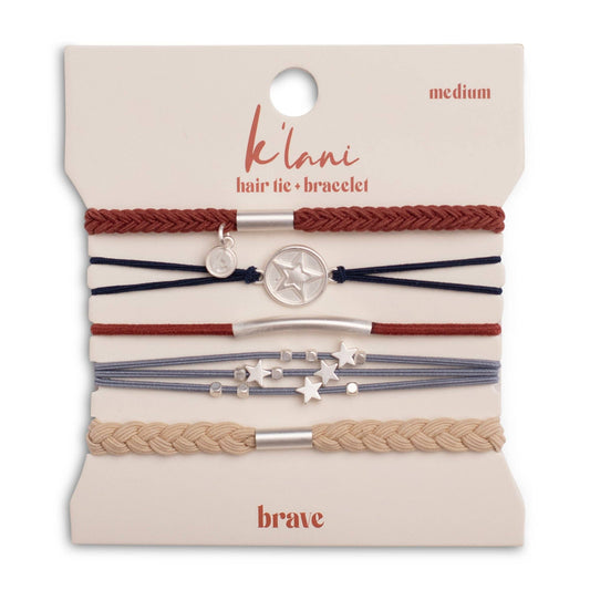 Brave patriotic hair tie bracelet set in red white and blue with silver star charms The Pixie Garden