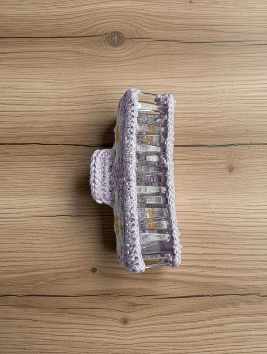 Crochet purple daisy claw clip