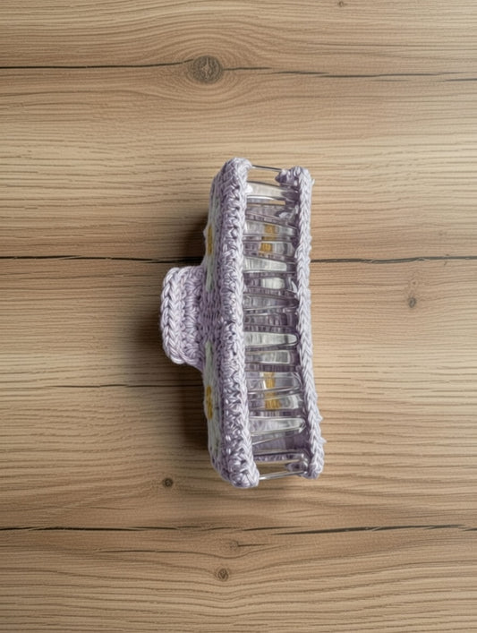 Crochet purple daisy claw clip