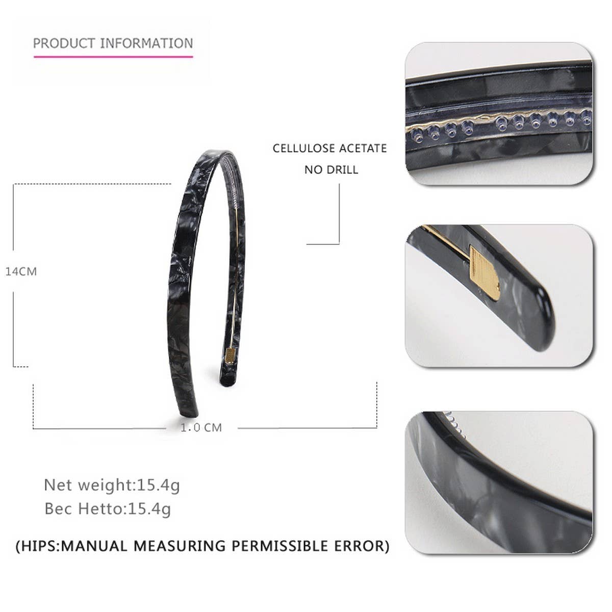 Black narrow acetate hairband, salon-selected by The Pixie Garden