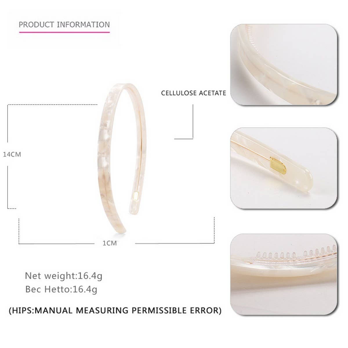 White narrow acetate hairband, salon-selected by The Pixie Garden