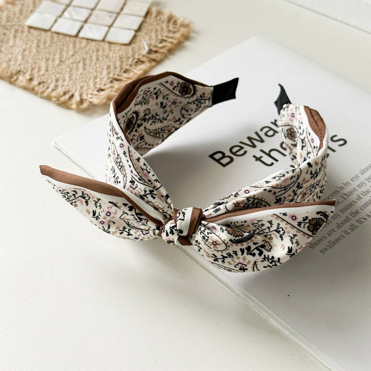 Brown paisley satin wide knot headband, salon-selected by The Pixie Garden