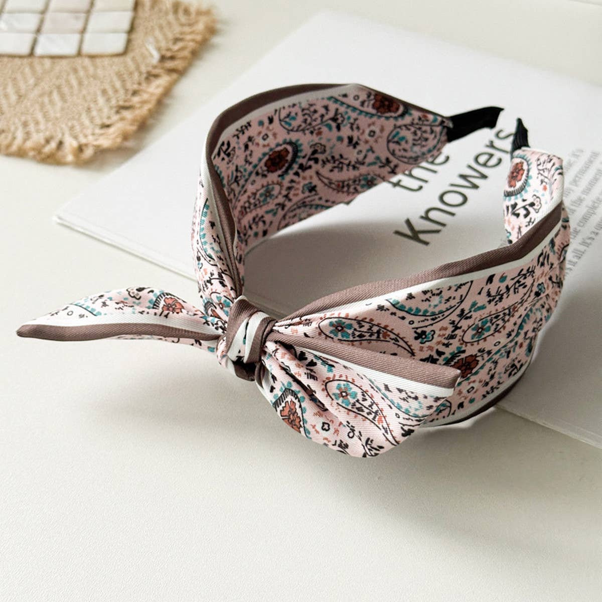 Pink paisley satin wide knot headband, salon-selected by The Pixie Garden
